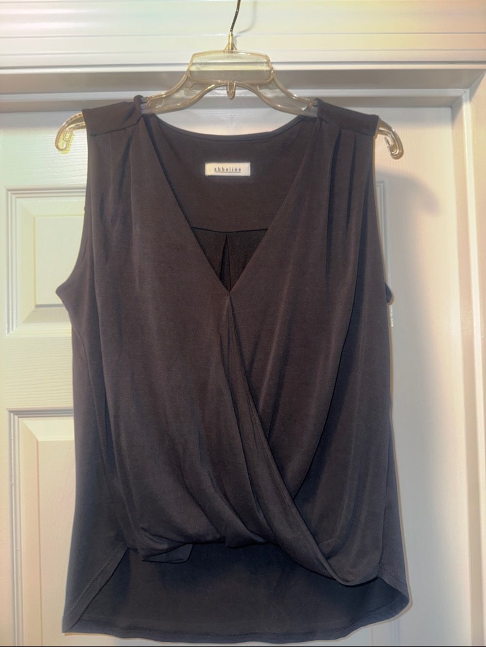 Abbeline Black Draped Faux-Wrap Sleeveless Top
